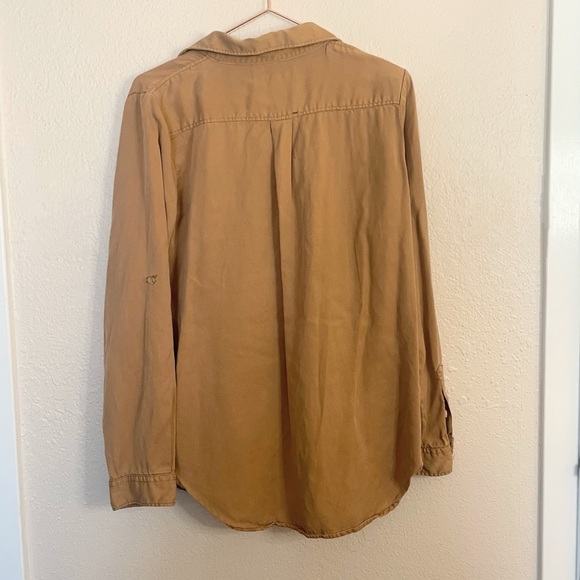 Harper Camel Lyocell Blouse Large Neutral Quiet Luxury Top - Picture 4 of 8